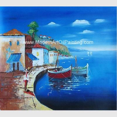 China Framed Seascape Mediterranean Oil Painting Canvas Handmade By Palette Knife for sale