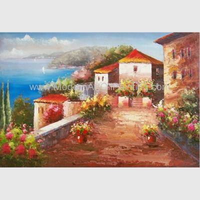 China Mediterranean Sea Oil Painting Impression Coastline Landscape Painting for Decor for sale