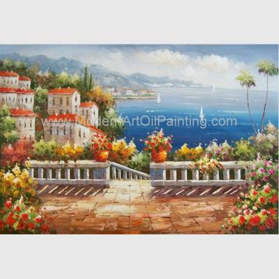 China Handmade Mediterranean Landscape Oil Painting Garden Scene Oil Painting for Decor for sale