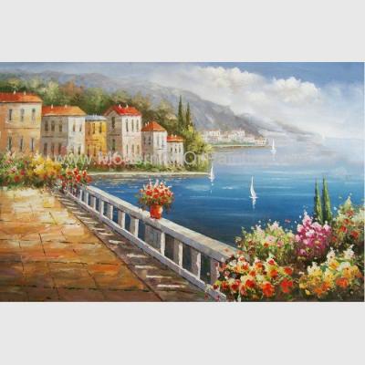China European Mediterranean Oil Painting , Handmade Canvas Flower Garden Oil Painting for sale