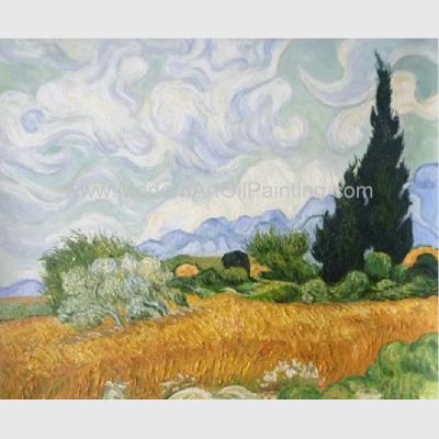 China Handmade Vincent Van Gogh Oil Paintings Reproduction Wheat Field with Cypresses for sale