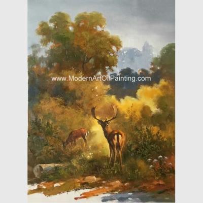 China Canvas Classic Animal Oil Painting , Two Deer Framed Wall Art 24