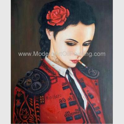 China Human Figure Painting Oil Painting Canvas / Smoking Woman In Red Painting for sale