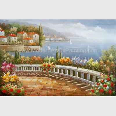 China Coastline Mediterranean Oil Painting Italy Landscape Oil Painting For Wall Decor for sale