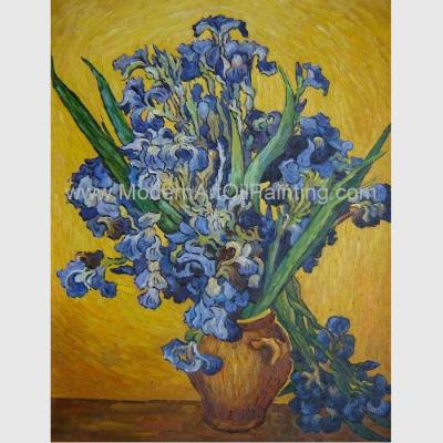 China Van Gogh Irises In Vase pintado a mano de encargo contra un fondo amarillo en venta