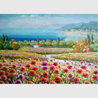 China Decorative Red Modern Floral Paintings Canvas / Realistic Flower Landscape Paintings for sale