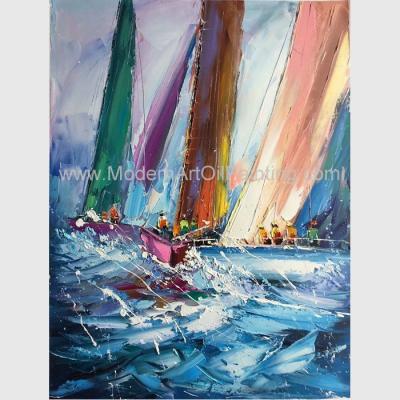 China Abstract Palette Knife Sailing Boats Paintings, Hand Painted Thick Oil Canvas Art for sale