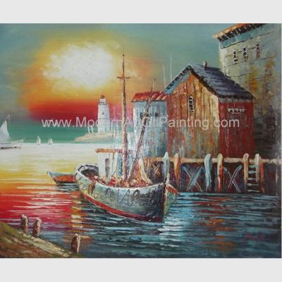 China Lona anaranjada Art For Parlour del velero de la pintura al óleo de los barcos de Senery de la salida del sol en venta