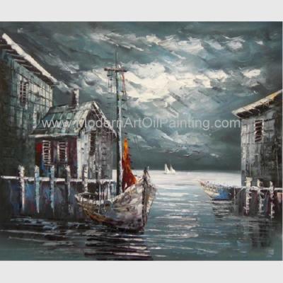 China Abstract Houses Boat Dock Canvas Wall Art Paintings For Living Room for sale