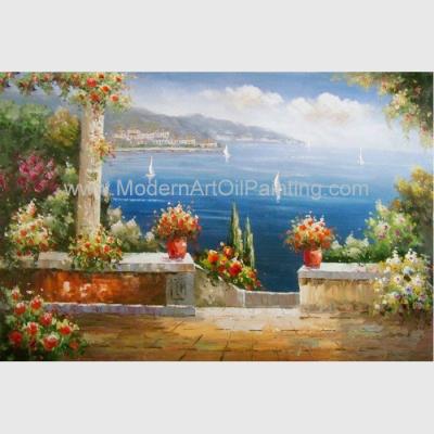 China Mediterranean Garden Wall Art Sea Landscape Oil Painting Vacation Harbor for sale