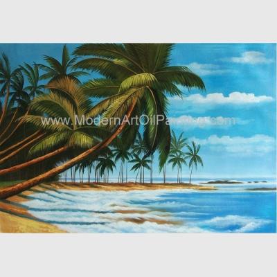 China Hand Painted Hawaiian Artwork Paintings , Coconut Trees Landscape Oil Painting On Canvas for sale
