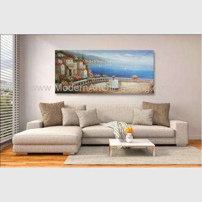 China Handmade Framed Mediterranean Landscape Paintings On Canvas Italy Cafe Senery for sale