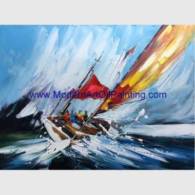 China Sailing Boats Oil Painting, Hand Painted Seascape Oil Painting For Wall Decor for sale