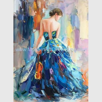 China Palettle Knife Female Oil Painting Colorful Woman Abstract Canvas Art for sale