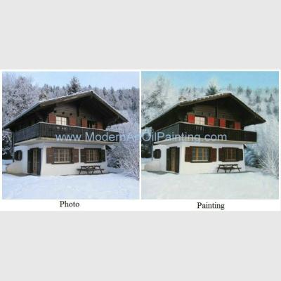 China Stretched House Portrait Oil Painting From Photo , Realistic Scenery Canvas Art Painting for sale