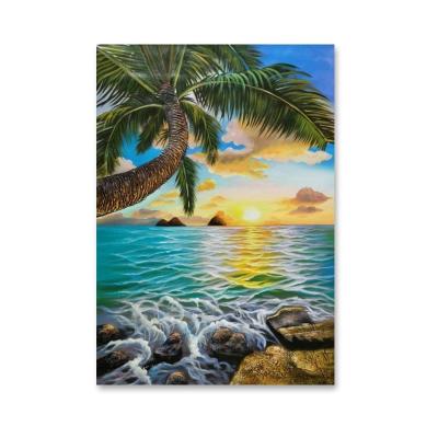 China Canvas Handmade Palm Trees Seascape Oil Paintings For Home Decoration for sale