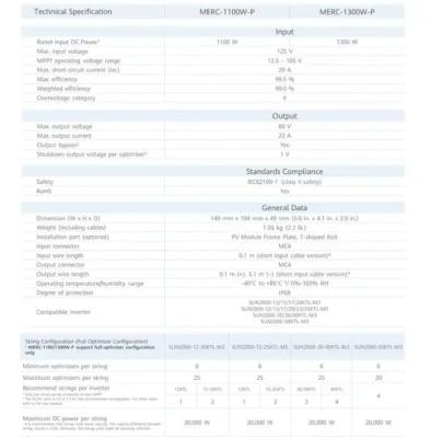 China Huawei / Tigo / Solaredge 450w 600w Panel de borde solar Smart Pv Voltage Merc-1100w-P Merc-1300w-P Optimizador solar en venta