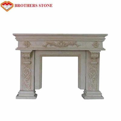 China Beige Color Natural Stone Fireplaces , Marble Tile Fireplace Hearth for sale