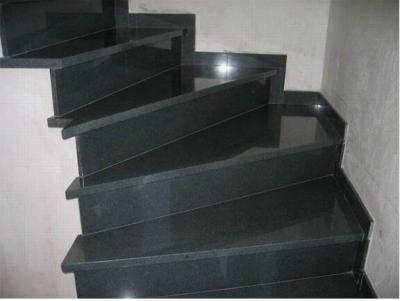 China Living Room Stairs Flamed Granite Stone , Polished Mongolia Black Granite for sale