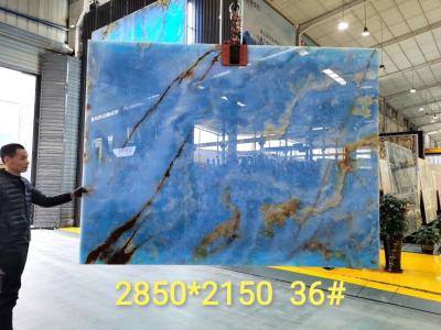 China Backlit Blauw Crystal Jade Onyx Slab Marble Stone voor Achtergrond Te koop