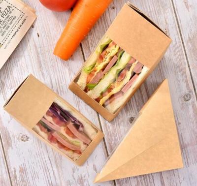 China Oil Proof Tiangle Sandwich Packaging Box 330gsm Kraft Paper Food Packaging for sale