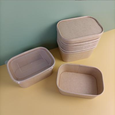 China Kraft Paper Takeaway Lunch Box Biodegradable Salad Fruit Food Container With Lid for sale