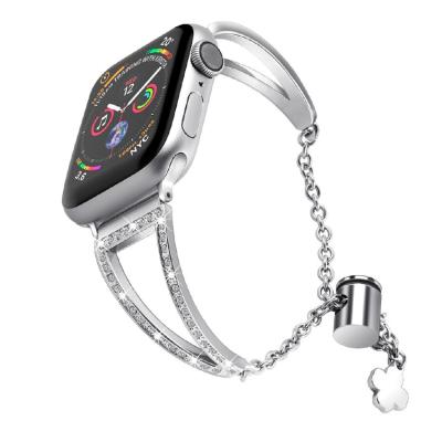 China Desenhos em espinha Diamond Encrusted da correia de relógio de Apple do metal à venda