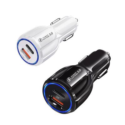 China Type C Phone Portable Car Charger 20W QC3.0 PD LED Cigarette Lighter for sale