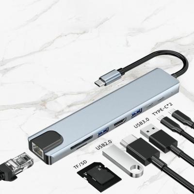 China 8 In 1 USB C Hub Adapter Type C Kabel Naar 4K 60hz Converter Ethernet for sale