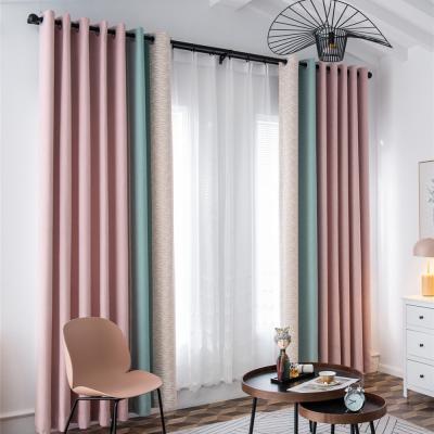 China Modern Nordic thickened living room Chenille seamless stitching curtain cloth blue children's bedroom shade curtain for sale