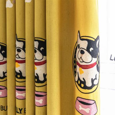 China Factory Ready Made Cheap Yellow Dog Cute Children Bedroom Fabric Blackout Curtains Living Room for sale