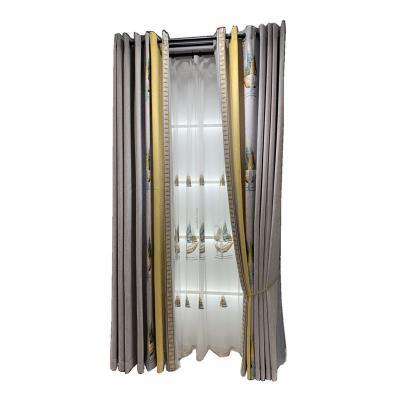 China Factory Ready Made Chenille Seamless Splice Boat Embroidered Sheer Blackout curtain for living room for sale