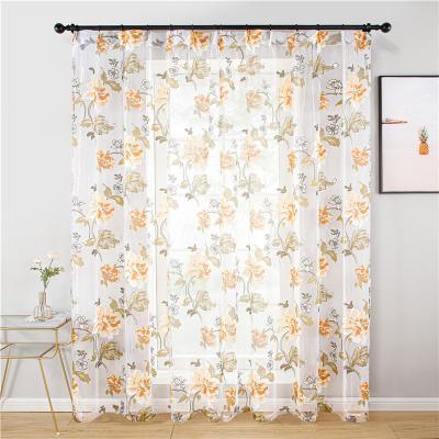 中国 Floral Butterfly Print Sheer Curtains Living Room Bedroom Tulle Translucent Window Screen 販売のため