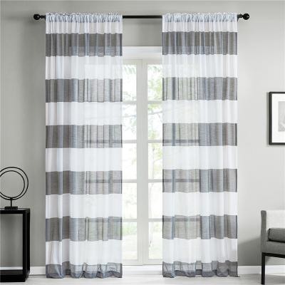 China Modern Simple Sheer Curtains Living Room Bedroom Horizontal Striped Yarn Curtain for sale