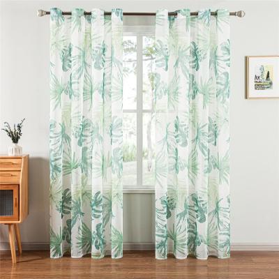 China South Asia Rustic Wind Green Leaves Plant Fresh Quality Sheer Curtains for the Living Room Bedroom Curtain Fabric for sale