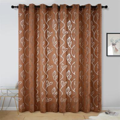 China Brown modern geometric embroidery screen tulle ellipse transparent window sheer curtain for sale