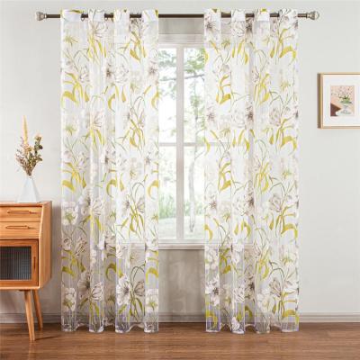 China Tropical Foliage Floral Gorgeous Color Beautiful Sheer Window Living Room Bedroom Tulle Sheer Curtain Fabric for sale