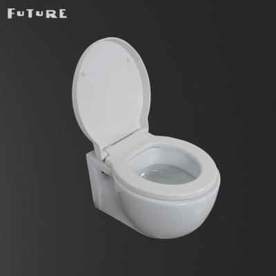 China Smooth Glazed Wall Hung Toilet Wc Round Floating Toilet Bowl Antibacterial for sale