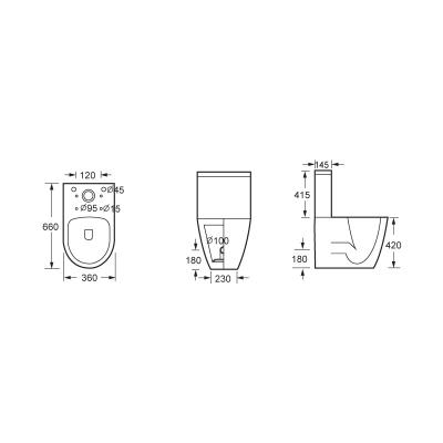 Chine Wall-mounted Close Coupled Bathroom Toilet with Standard Size, CE/RoHS/ISO9001 Certification à vendre