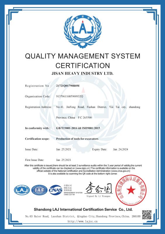 ISO9001:2015 - JISAN HEAVY INDUSTRY LTD