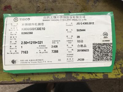 China Hoja de acero inoxidable y placa del estruendo X2CrMoTi18-2 del EN 1,4521 de AISI 444 en venta