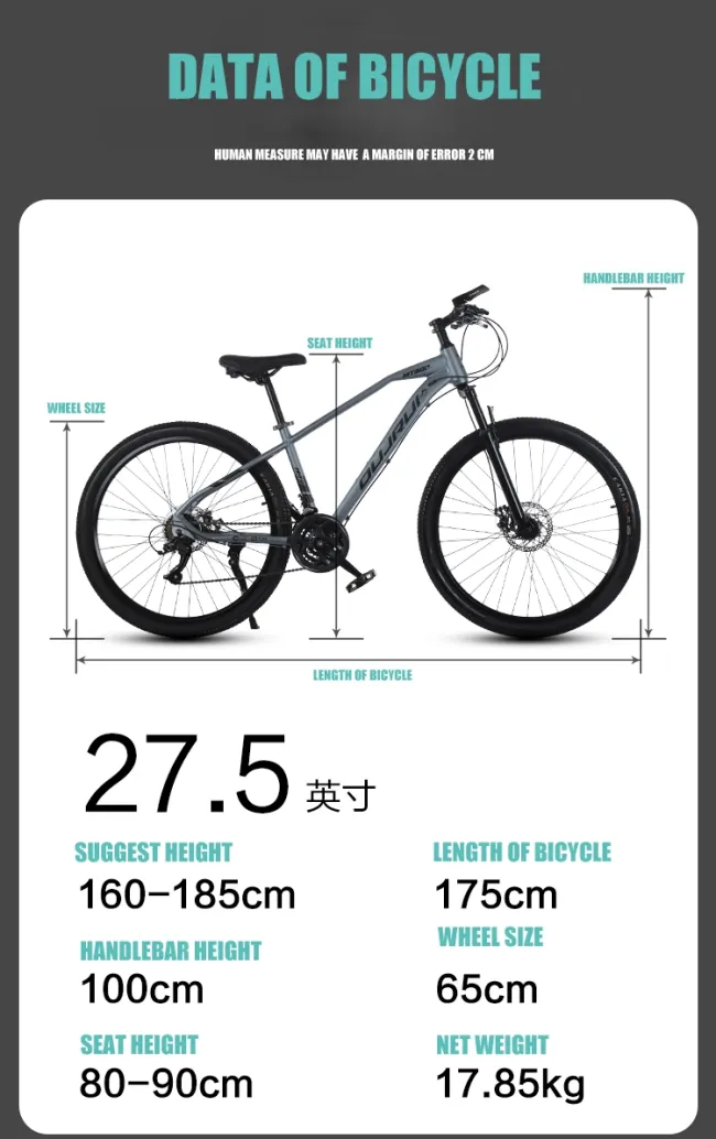 27.5 Inch Mountain Bike for Male and Female with Alloy Frame Suspension Fork