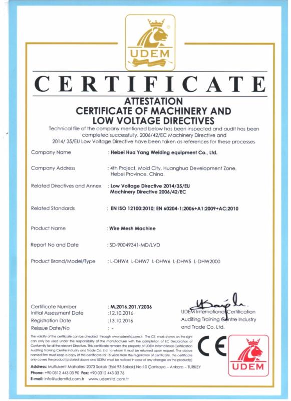 CE - Hebei Huayang Welding Mesh Machine Co., Ltd.