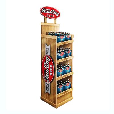 China 4 Layer Wine Display Stand Beer Store Display Standing Wooden Floorstanding for sale
