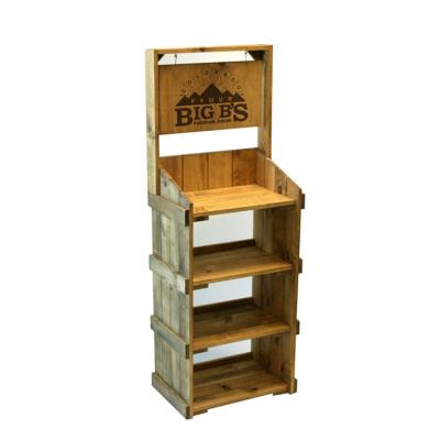China Classical Wine Display Stand Wooden Display Shelf Beverage Juice Stand For Supermarket for sale