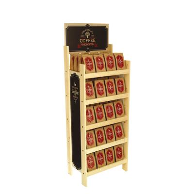 China Classical Wine Bottle Display Stand Wooden Coffee Bag Display Rack for sale