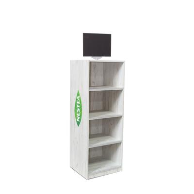 China Floorstanding Wooden Display Stand Beverage Tea Drink Display Shelf For Grocery for sale