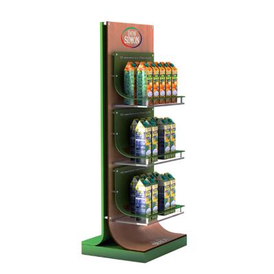 China Box Beverages Floor Standing Display Stands Wood Display Stand With Shelves for sale