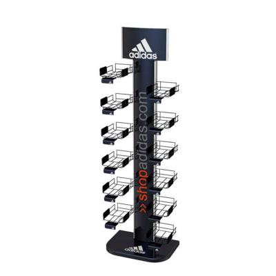 China Splendid Clothing Display Racks Free Standing Shoes Display Stand Steel With Baskets for sale
