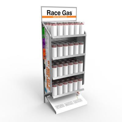 China Custom Aerosol Paint Steel Display Rack Race Gas Store Display Stand For Moter Racing for sale